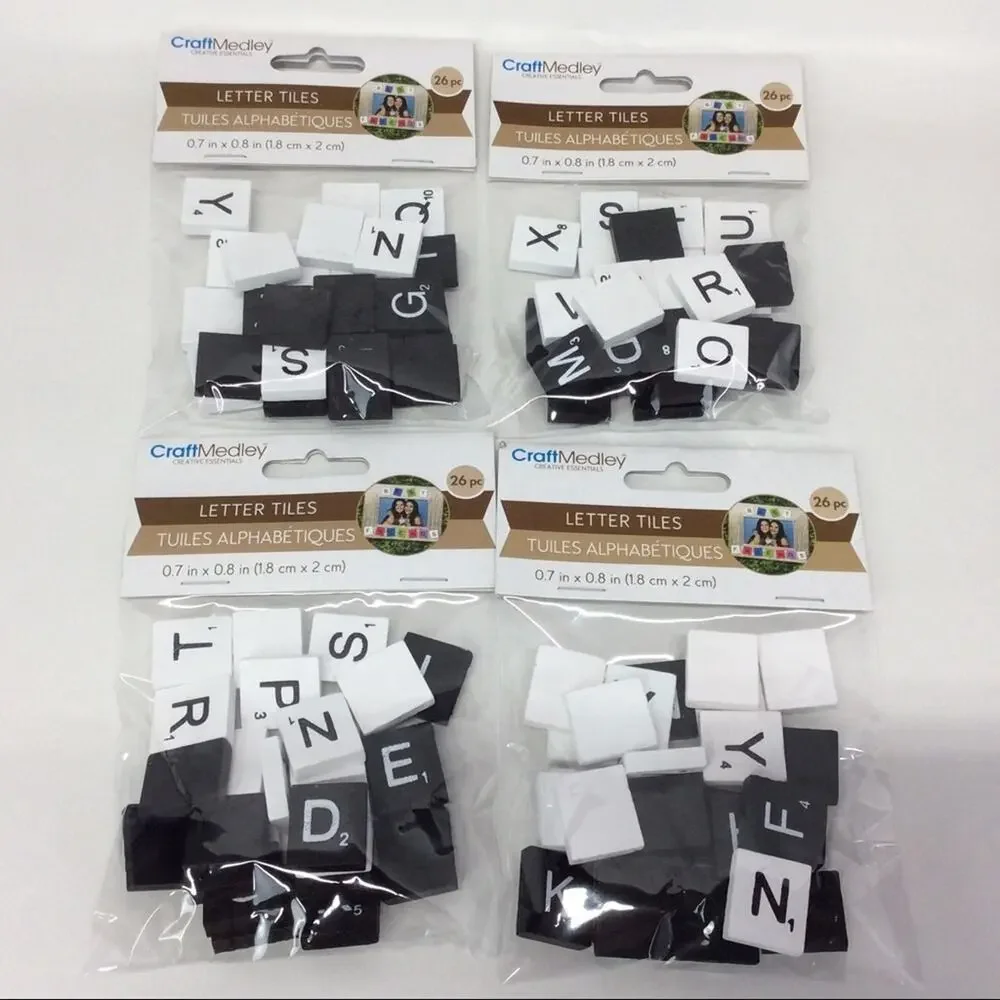 Wood Letter Tiles 4 Pks 26 Tiles Per Pack Black/White Arts Crafts Games